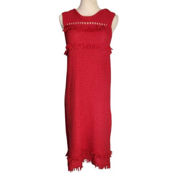 J. Crew Red Sleeveless Textured Cotton Fringe Knit Dress Womens Size M - Picture 1 of 15